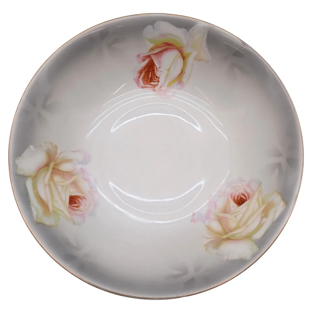Vessra Germany Serving Bowl Hand Painted Floral Rose Pattern Gold Rim 8